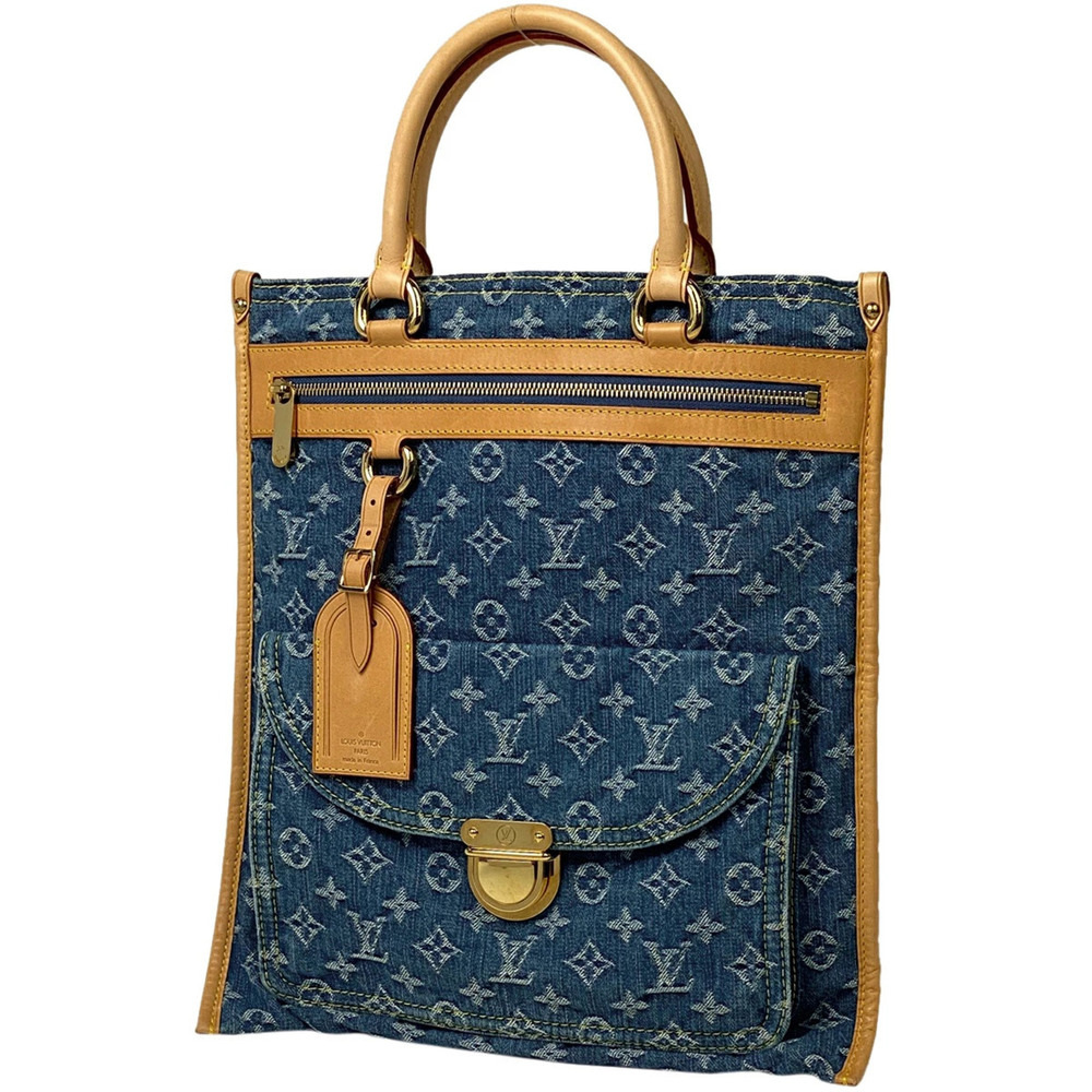 Louis Vuitton Flat Shopper Handbag Tote Bag Monogram Denim Blue